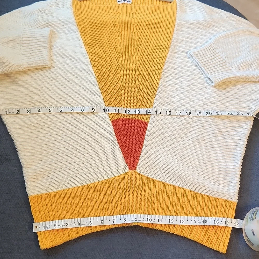 Jil Sander Cream, Orange, and Yellow Colorblock Dolman Sleeve Sweater M/L